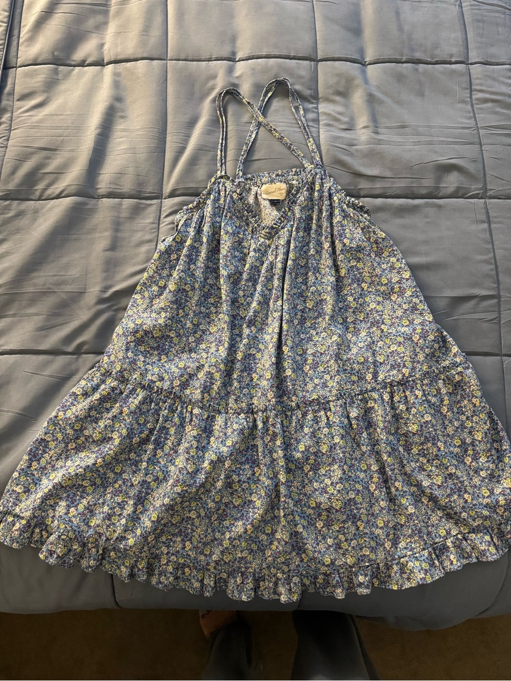 Universal Thread Blue Floral Tiered Summer Dress with Yellow Accents
